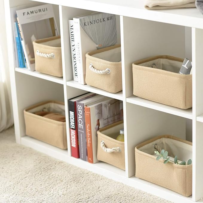 TheWarmHome Storage Basket for Organizing - Small 6 Pack 11.8x7.8x5.2 inch Fabric Storage Cubes with Cotton Rope Handle, Collapsible Storage Bins Baby Storage Toy Nursery (Beige)-Ruum Studio Home