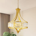Modern Gold Crystal Chandelier, 20 Inch Large Ceiling Pendant Light Fixture with 50'' Adjustable Hanging Chain, 5-Light Farmhouse Chandelier for Dining Room, Living Room, Bedroom, Entryway-Ruum Studio Home