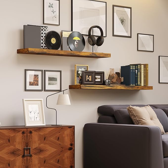 BAMEOS Floating Shelves, 31W x 7D Rustic Brown Wall Mounted Wooden Shelves with Invisible Brackets Set of 2, Hanging Wall Shelves Decoration for Bedroom, Bathroom, Living Room and Kitchen-Ruum Studio Home