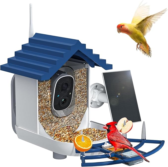 Smart Bird Feeder with Camera Solar Powered & AI Bi rd Identification, 2.4Ghz WiFi Bird feeders for Outdoors, 2K Live Video, Nstant Arrival Alerts - Best Gifts for Bi rd Lovers（Indigo Blue）-Ruum Studio Home