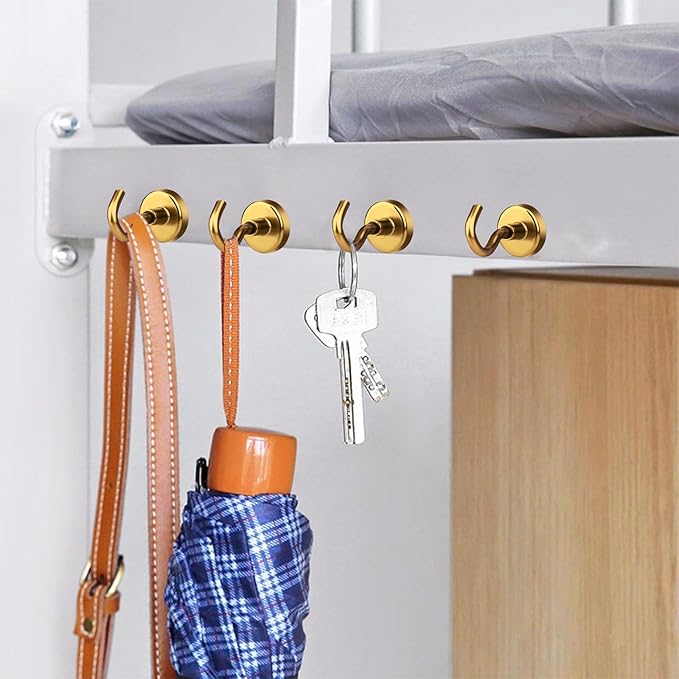 MIKEDE Magnetic Hooks Heavy Duty, 40 Lbs Magnet with Hooks for Cruise Cabins, Strong Magnets Neodymium for Hanging, Magnetic Wall Hooks for Refrigerator, Locker, Workplace(Yellow, 10 Pack)-Ruum Studio Home