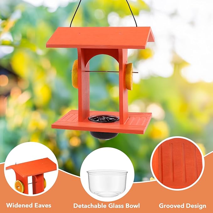 Oriole Feeder for Outdoors Hanging with Gift Box, Durable Plastic Oriole Jelly Feeder with Fruit Holder & 6oz Glass Bowl, Bird Feeder for Orioles with Roof Rain Protection for Garden, Patio, Backyard-Ruum Studio Home