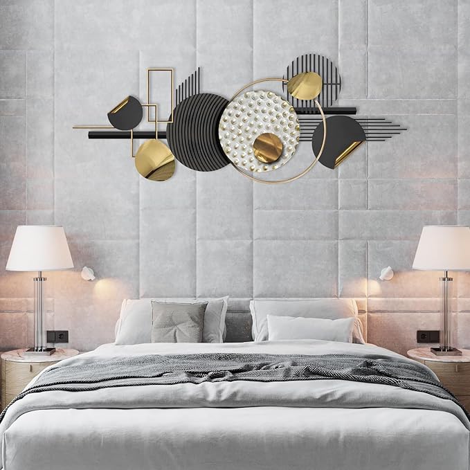 Lucky Monet Large Wall Decor for Living Room, Modern Metal Wall Art, 3D Textured Geometric Wall Sculpture 59"x24" Wall Hanging Decoration for Dinning Room Bedroom Entryway-Ruum Studio Home