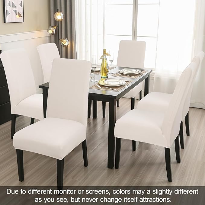 JQinHome 6 Pcs Dining Chair Slipcover,High Stretch Removable Washable Chair Seat Protector Cover for Home Party Hotel Wedding Ceremony (Beige White)-Ruum Studio Home