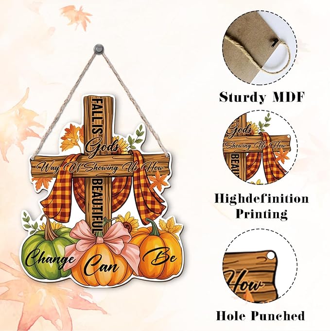 Christian Home Autumn Decor "Fall is Gods way of Showing us How Beautiful Change can Be" Sign for Thanksgiving Decorating, Home Interior And Exterior Decor, Autumn Harvest Thanksgiving Decors-Ruum Studio Home