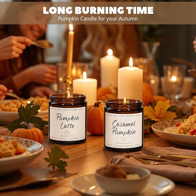 Auelife Fall Candle, Caramel Pumpkin Scented Candle – Fall Soy Candles for Home, Cozy Autumn Aromatherapy Candles, Sweet Pumpkin & Caramel Fragrance | Gift for Women, Home Décor-Ruum Studio Home