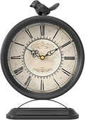 Vintage Table Clock with Bird, European Antique Style Black Mantel Clocks, Desk and Shelf Decor Clock, for Farmhouse, Bedside, Living Room, Bedroom, Gift (9" H x 6.5" W)-Ruum Studio Home