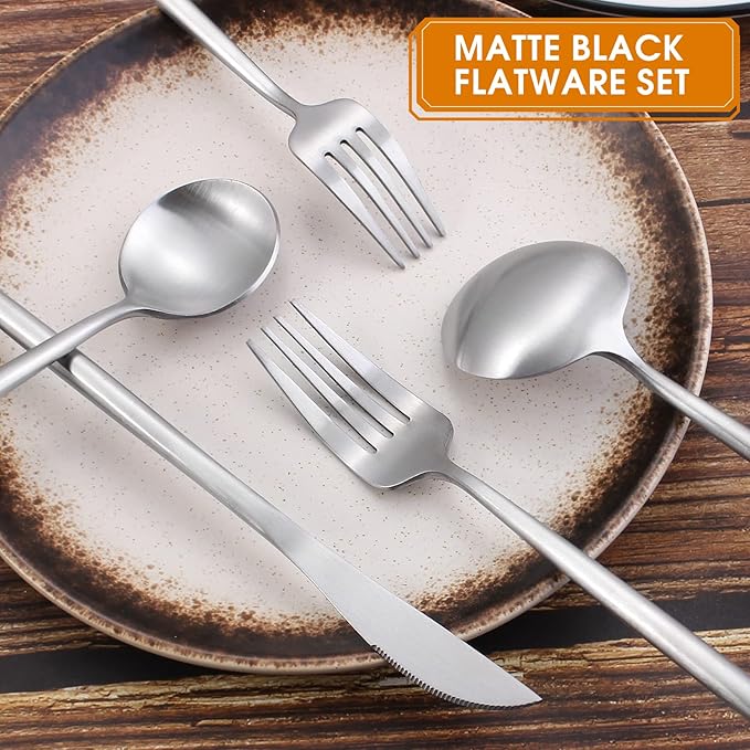 Matte Satin Finish Silverware Set, 40-Piece Tableware Cutlery Set, Utensils Set Service for 8, Dishwasher Safe-Ruum Studio Home