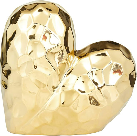 Deco 79 Porcelain Ceramic Heart Decorative Sculpture Dimensional Angled Origami Inspired Home Decor Statue, Accent Figurine 8" x 3" x 8", Gold-Ruum Studio Home