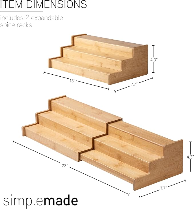 SIMPLEMADE 3-Tier Spice Rack Organizer - Versatile Storage Shelf for Kitchen, Bathroom, Bedroom & Office, Set of 1, Expandable Bamboo-Ruum Studio Home