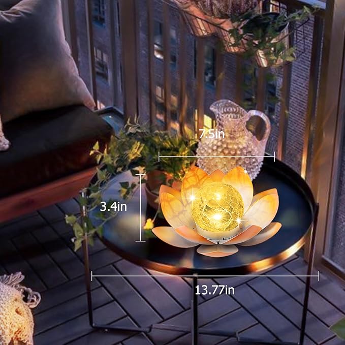 Garden Solar Light Outdoor(2Pack),Crackle Globe Glass Lotus Decoration, Waterproof Metal LED Flower Lights for Patio,Lawn,Walkway,Tabletop,Ground-Ruum Studio Home