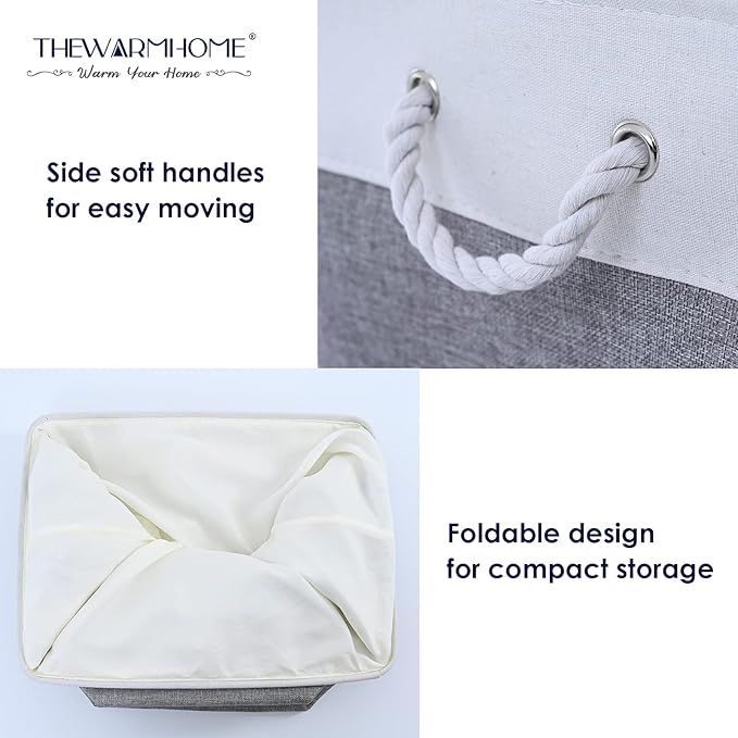 TheWarmHome Small Storage Baskets for Organizing,Storage Baskets for Shelves,Small Fabric Storage Bins W/Handles For Closet Nursery Toy Decorative Foldable (White&Grey, 11.8L*7.9W*5.2H-6 Pack)-Ruum Studio Home