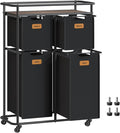 VASAGLE Laundry Sorter, Laundry Hamper with Wheels, 39.6 Gal. (150 L) Portable Rolling Cart Baskets with Shelf, 4 Removable Liners and 6 Labels, Ink Black and Chestnut Brown URLS100B01-Ruum Studio Home