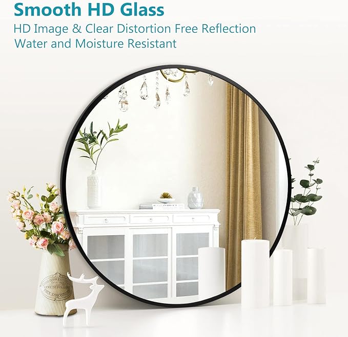Fabuday Black Round Mirror for Wall 26 inch - Circle Mirror for Bathroom, Entryway, Living Room, Hallway, Vanity Decor, Big Matte Metal Frame Mirror-Ruum Studio Home