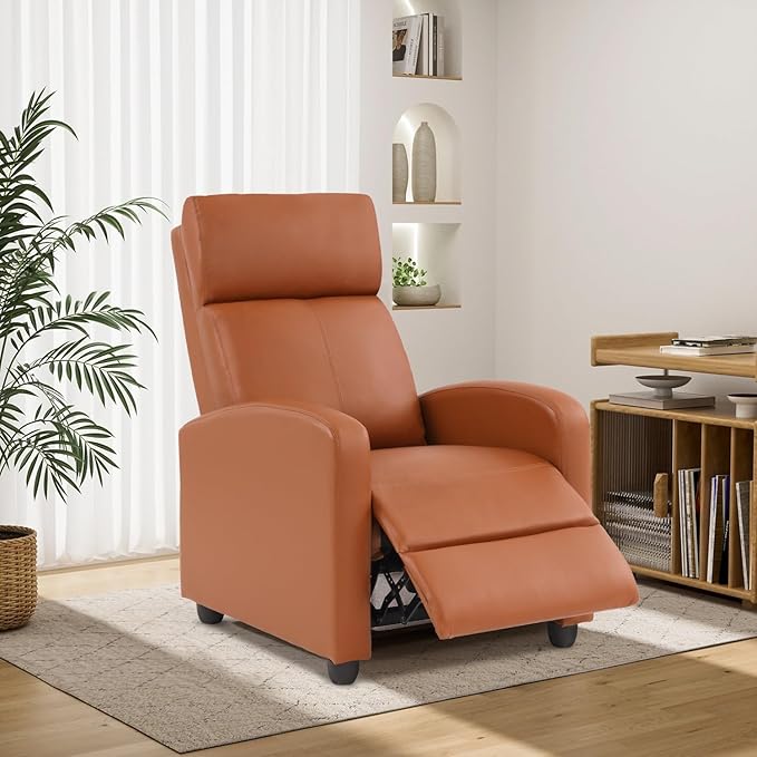 BestMassage | Recliner Chair | No Massage Function | Pu Tan | with Lumbar Support, Adjustable Push Back, Wide Armrests, Footrest & Padded Seat | Easy Assembly | for Living Room, Home Theatre-Ruum Studio Home