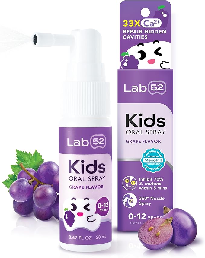 LAB52 Kids Oral Spray, Toddler Toothpaste Helper for Cavity Repair and Fresh Breath, Children Anticavity with Fluoride Free for Newborn to Preschoolers, Xylitol Grape Flavor-Ruum Studio Home