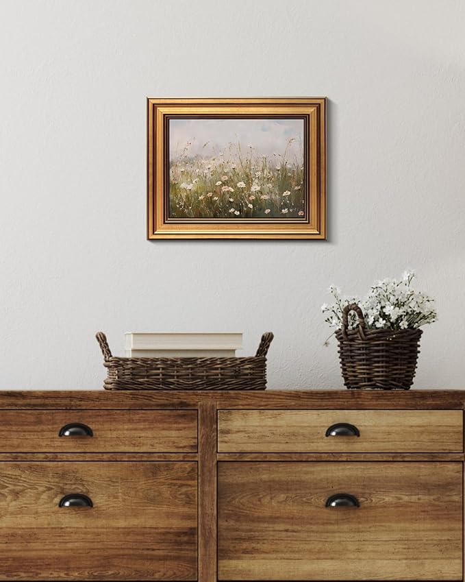 HUARCEY Gold Framed Vintage Wall Art for Living Room Wildflower Field Landscape Decor Aesthetic Mother Day Gift for Mom Oil Painting Flower Wall Print Floral Pictures Canvas Artwork Shelf Decor 8x10in-Ruum Studio Home