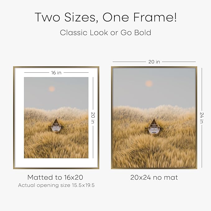 Homeforia Picture Bronze Frame 20x24, High End Metal 20x24 Brass Poster Frames with Mat 16x20 for Photo, 20 x 24 Frame Matted to 16 x 20 Print, 24x20 Hanging Frames, Tempered Glass, Wall Kit, Set of 1-Ruum Studio Home