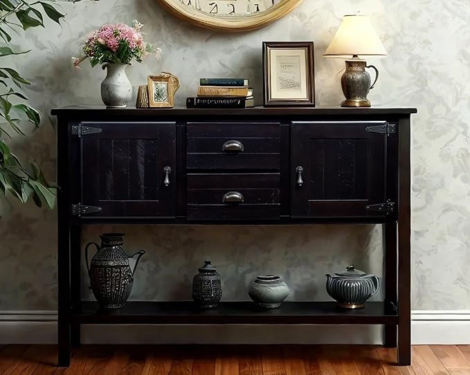 Solid Wood Farmhouse Console Table,Sofa Table with Storage Drawers and Shelves,Entryway Table for Entry Hallway Foyer Sofa Side Table,Fully Assembled(48" Espresso)-Ruum Studio Home