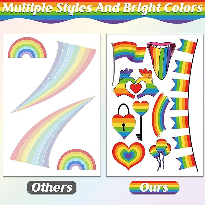 9 Sheets LGBT Rainbow Window Clings, Pride Decorations Window Cling, Gay Love Heart Stickers, Double-Side Pride Wall Clings Decals for Pride Day LGBTQ Rainbow Party Parades Supplies Decor-Ruum Studio Home