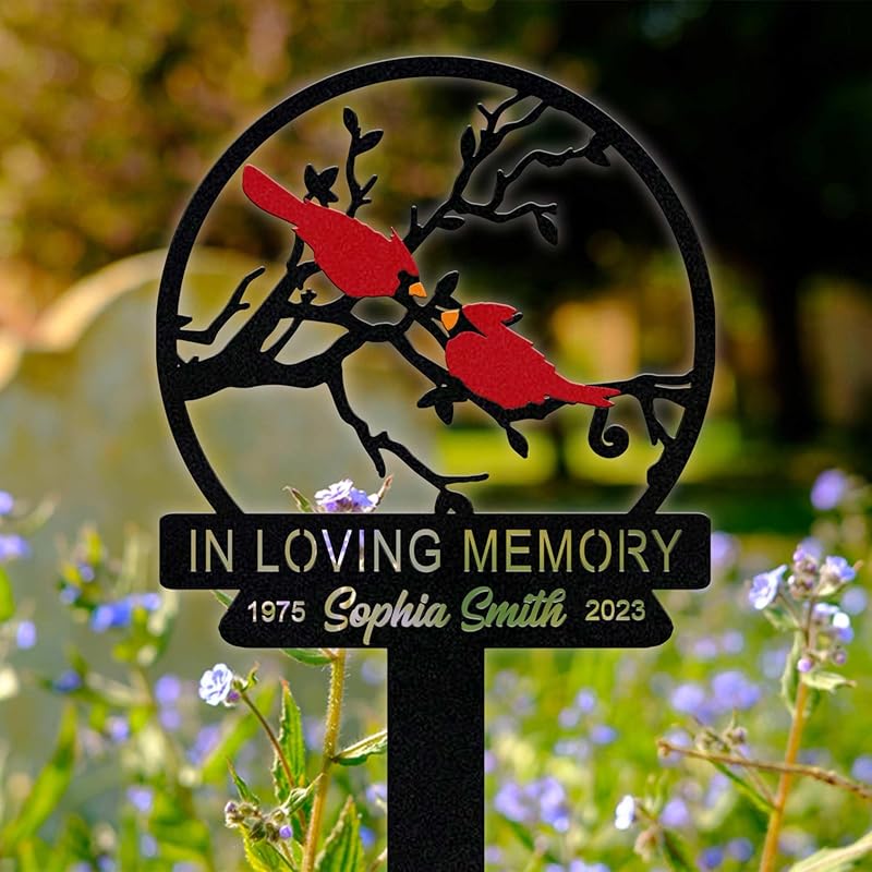 Personalized Cemetery Memorial Metal Stakes, Cardinals Memorial Grave Markers,Graden Decorations for Loss of Mother Father, Outdoor Sympathy Decor Gift-Ruum Studio Home