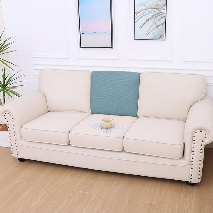 hyha Waterproof Couch Cushion Covers for Pets, Non Slip Sofa Seat Cover for Dogs Washable, Soft Thick Stretch Jacquard Fabric, Sofa Slipcovers with Elastic Bottom (1 Piece for Backrest L, Lake Blue)-Ruum Studio Home