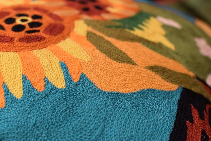 Turquoise Van Gogh Sunflower Pillow Cover Teal Floral Sofa Pillowcase Flower Chair Cushion Accent Throw Flowery Outdoor Pillows Farmhouse Couch Handmade Wool Size 18x18-Ruum Studio Home
