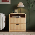 FURSUN 24" Fluted Nightstand with Charging Station, Wooden End Table with 2 Drawers Storage, Curved Profile Design, Modern Bedside Cabinet for Bedroom Living Room, Natural Oak-Ruum Studio Home