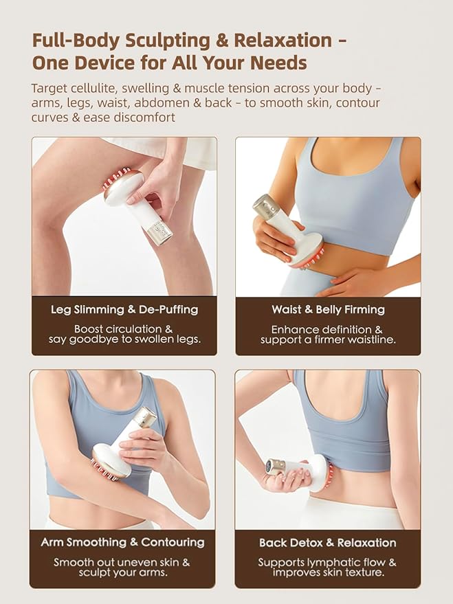 Lymphatic Drainage Massager & Anti Cellulite Massage Tool, Reduce Stretch Marks & Cellulite, for Legs, Arms & Belly, Body Sculpting Machine with Microcurrent, Light, Heat & Vibration,White-Ruum Studio Home