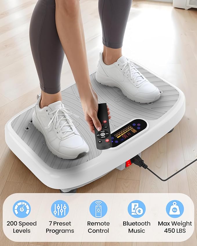 Vibration Plate Exercise Machine, Vibration Plate Platform for Lymphatic Drainage, 200 Adjustable Speeds Power Shaping Vibrating Plate Helps Weight Loss, Shaping, Max Weight 450 Lbs-Ruum Studio Home