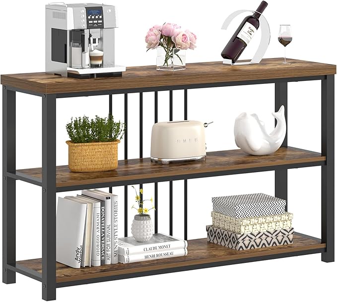 FOLUBAN Industrial Console Table, 3 Tier Entryway Table, Sofa Foyer Table for Living Room Hallway Behind Couch, Rustic Brown-Ruum Studio Home