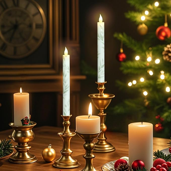 Willow Leaf Flameless Taper Candles with Remote & Timer Real Wax LED Taper Candles Flickering Candlesticks Battery Operated Candle for Home Wedding Party Summer Fall Christmas Decor 2 Pack 9.6"-Ruum Studio Home