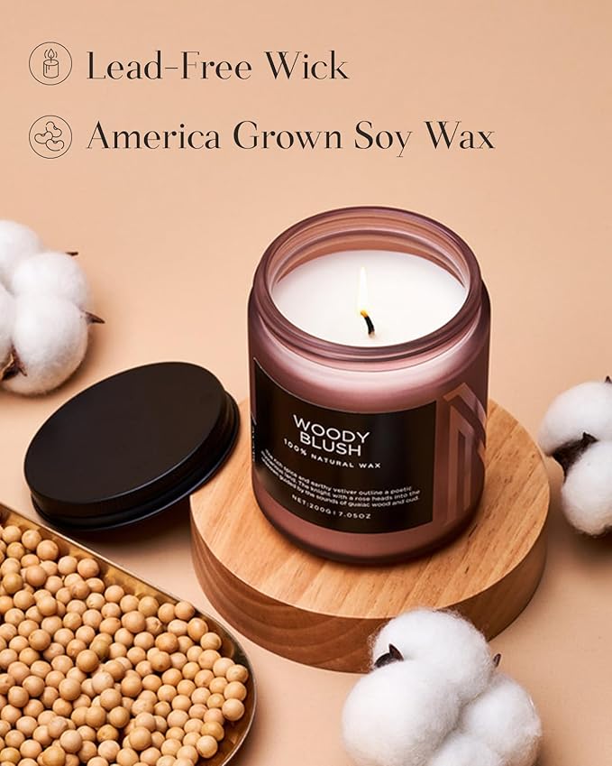 M&SENSE Woody Blush - Rose Vetiver Scented Candles 7.05oz 50 Hour Long Lasting Burn Non Toxic Natural Luxury Candle Gifts for Women，Aromatherapy Gifts for Relaxing Spa-Ruum Studio Home