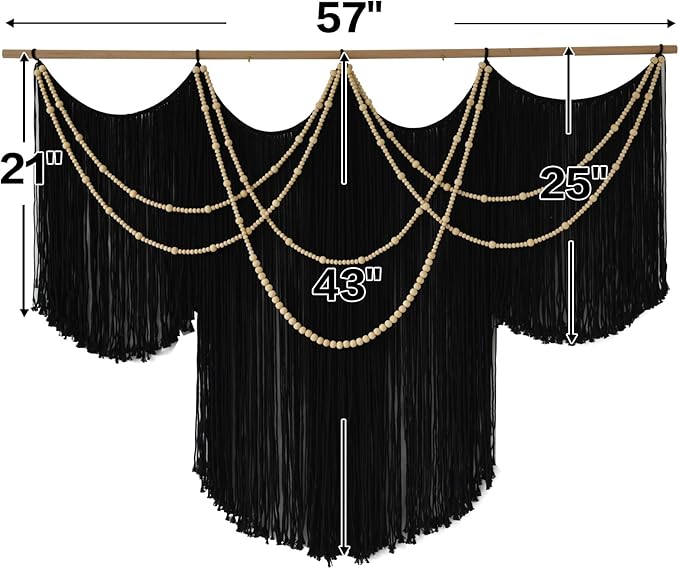 Macrame Wall Hanging Black Yarn Tapestry Home Decor Large Fiber Wall Art Living Room Bedroom Home Wall Decor 57" W x 43" L-Ruum Studio Home