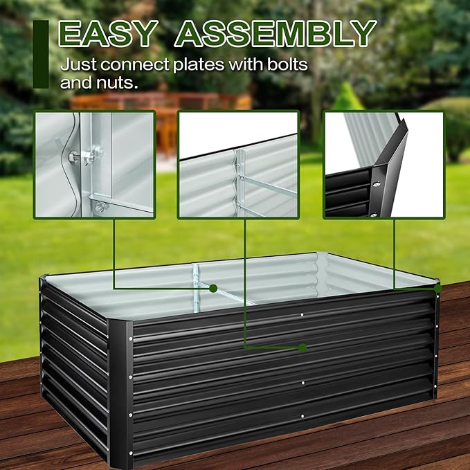 EDOSTORY Metal Raised Bed Garden Bed Kit, 6x3x2ft Tall Galvanized Planter Raised Garden Boxes Outdoor, Large Metal Raised Garden Beds for Flowers, Vegetables, Herbs-Ruum Studio Home