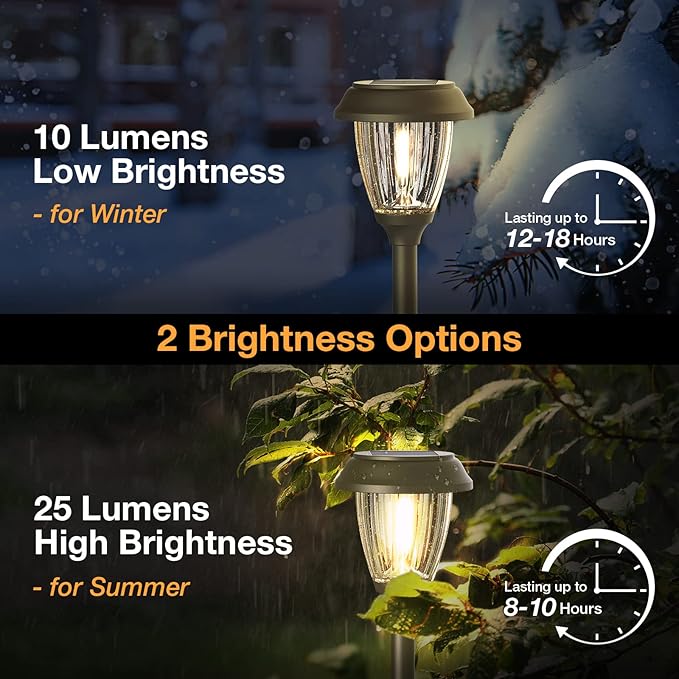XMCOSY+ Solar Lights Outdoor 10/25 LM LED with 2 Lighting Modes, Solar Garden Lights Glass and Metal, IP65 Waterproof Solar Powered for Yard Pathway Walkway Driveway Patio (6 Pack, Warm White)-Ruum Studio Home