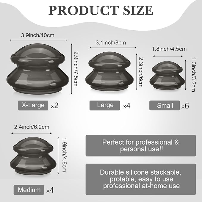 Geiserailie 16 Pcs 4 Sizes Cupping Therapy Set Silicone Cupping Massage Cups Professional Chinese Therapy Cup Vacuum for Body Muscle Nerve(Onyx)-Ruum Studio Home