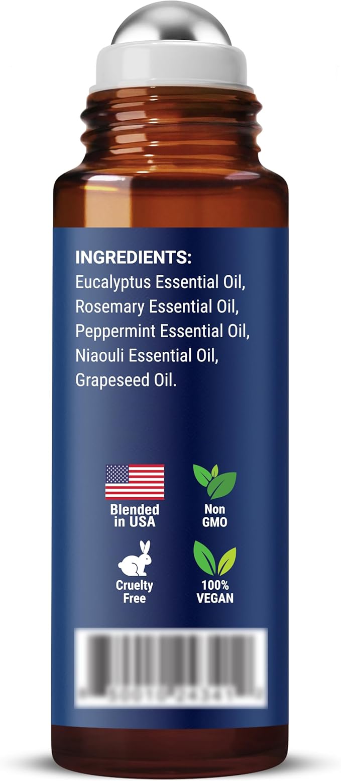 Breathe Essential Oil Roll-On Blend 10 ml - Pure Eucalyptus, Peppermint & Rosemary Oils Roller for Clear Breathing & Respiratory Support - Nexon Botanics-Ruum Studio Home