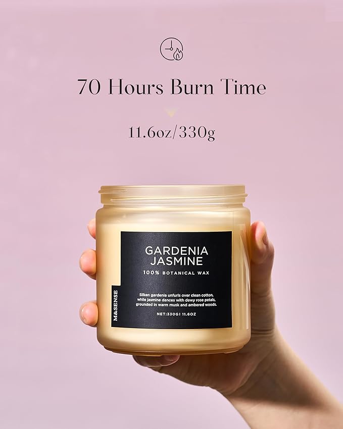 M&SENSE Gardenia Jasmine Scented Candle - 11.6oz Natural Soy Wax Clean Non Toxic 70-Hour Burn, 2-Wick Aromatherapy Candle for Bath & Office - Highly Scented Housewarming Gift for Mom Teacher Friends-Ruum Studio Home
