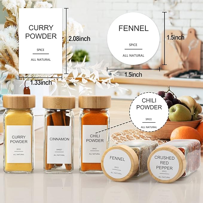AISIPRIN Glass Spice Jars with 398 Labels, 24 pcs 4oz Spice Containers with Bamboo Lids, Square Spice Bottles With Shaker Lids,Spice Organization for Cabinet,Drawer,Rack,Seasoning Organizer-Ruum Studio Home