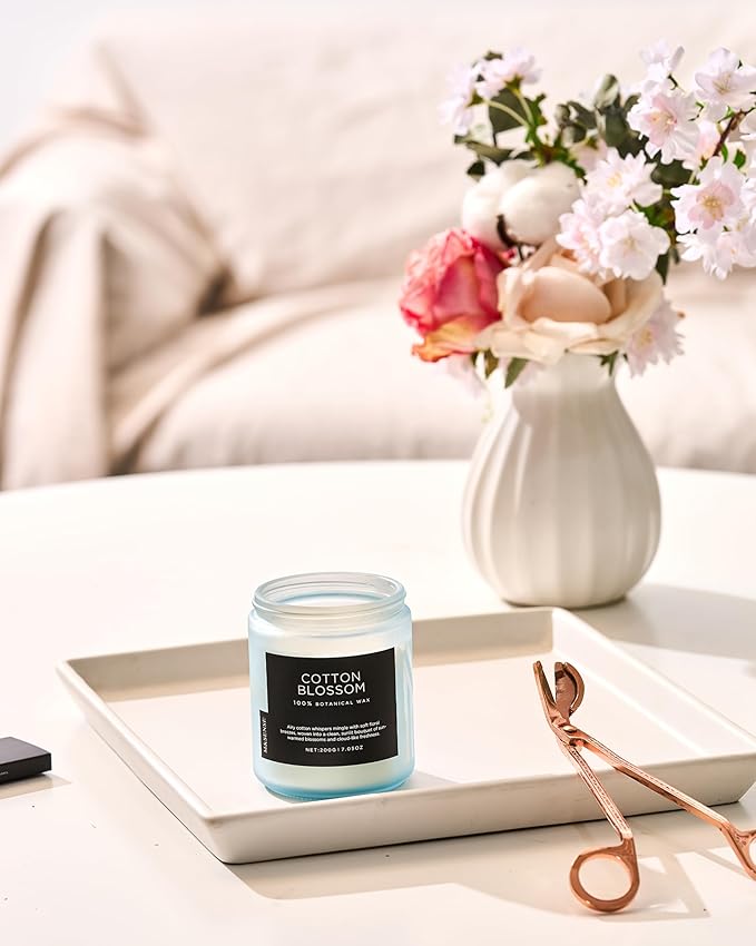 M&SENSE Clean Cotton Scented Candle - 7.05oz Natural Soy Wax Clean Cotton Blossom Scent Non Toxic Candle, 50-Hour Slow Burning 2-Wick Aromatherapy Home Fragrance Gifts for Home Decor-Ruum Studio Home