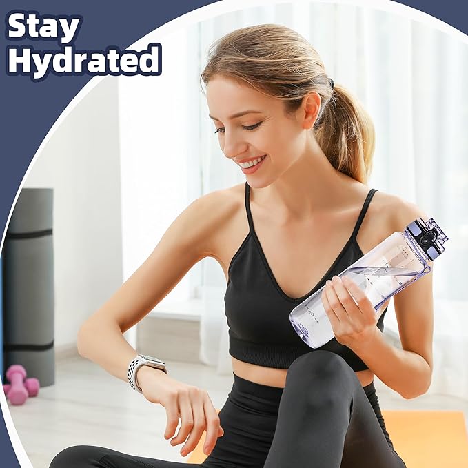 OLDLEY 32 oz Water Bottle, Motivational Water Bottle with Time Marker, Sports Water Bottle With Strap, Leakproof & BPA Free Large Water Bottles for School,Gym,Outdoor, Tritan, Transparent-Purple-Ruum Studio Home