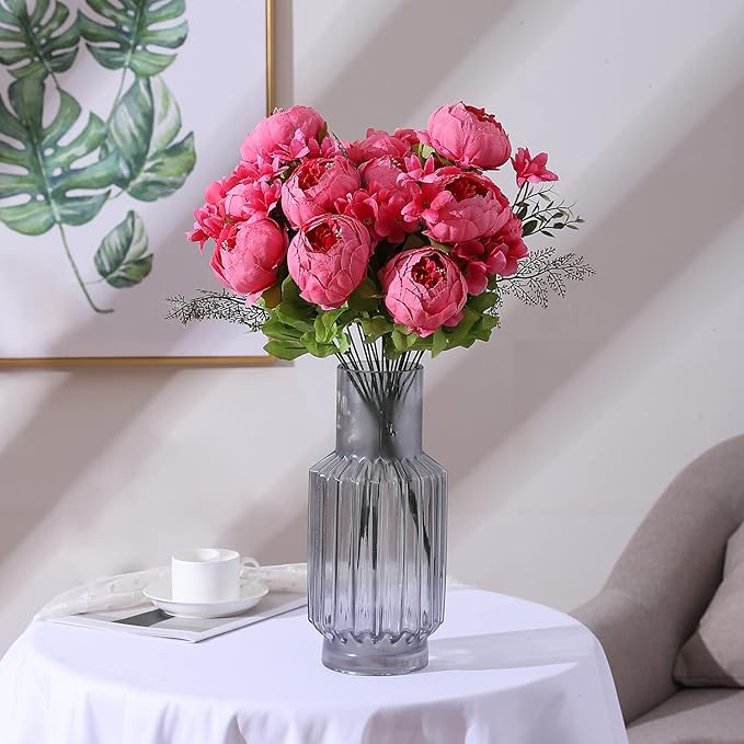 Duovlo Springs Flowers Artificial Silk Peony Bouquets Wedding Home Decoration,Pack of 1 (Spring Pink)-Ruum Studio Home