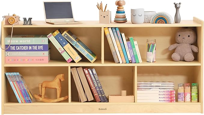 Toy Storage Organizer for Kids Room, Wooden Kids Bookshelf for Classroom, Cube Storage Organizer for Playroom, 5-Section Montessori Bookshelf & Toy Shelf for Nursery-Ruum Studio Home