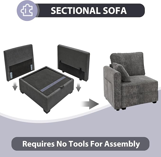 mestyl Modular Sectional Sofa Convertible Sofa Couch Set with Storage for Living Room, Modern 3 Seater Modular Sectional Couch (Grey)-Ruum Studio Home