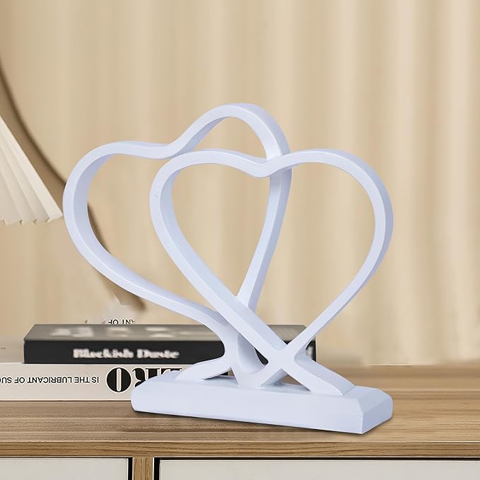 White Heart Sculpture for Living Room Decor Heart Decoration Gift for Her and Him Love Wedding Anniversary Couples Gift Modern Heart Statue for Home Coffee Table Dining Table Centerpiece Birthday-Ruum Studio Home