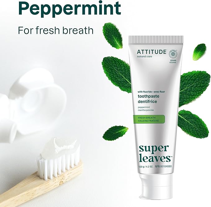 ATTITUDE Fresh Breath Toothpaste with Fluoride, Peppermint Flavor, Vegan & Cruelty-Free, Sugar-Free, Plant & Mineral-Based Ingredients, Clean Oral Care, 4.2 Oz-Ruum Studio Home