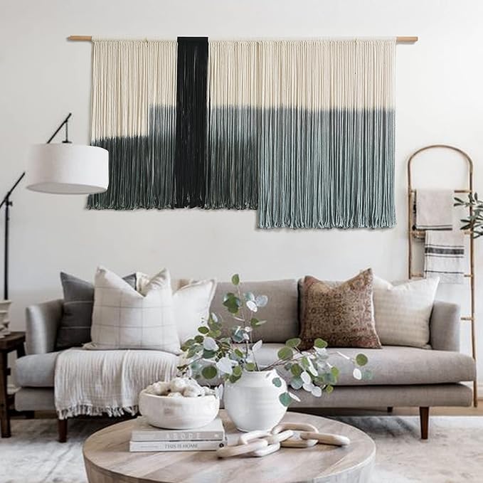 Macrame Wall Hanging Large Dip Dye Tapestry Fiber Wall Art Boho Living Room Bedroom Macrame Wall Decor 59''Wx35''L-Ruum Studio Home