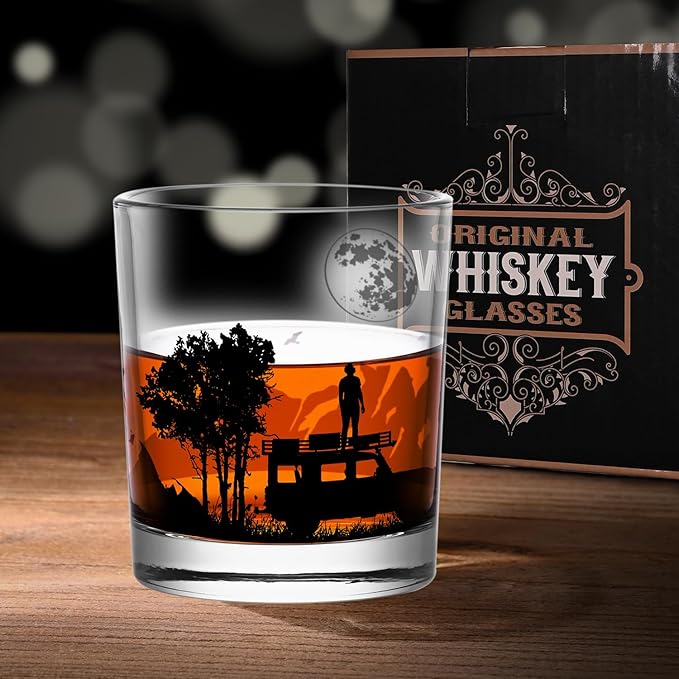 Old Fashioned Whiskey Glasses, Stemless Wine Glasses with Gift Box, 10Oz Rocks Glass for Scotch Cocktail Bourbon Vodka Liquor, Unique Gifts for Dad, Husband, Father's Day, Anniversary-Ruum Studio Home