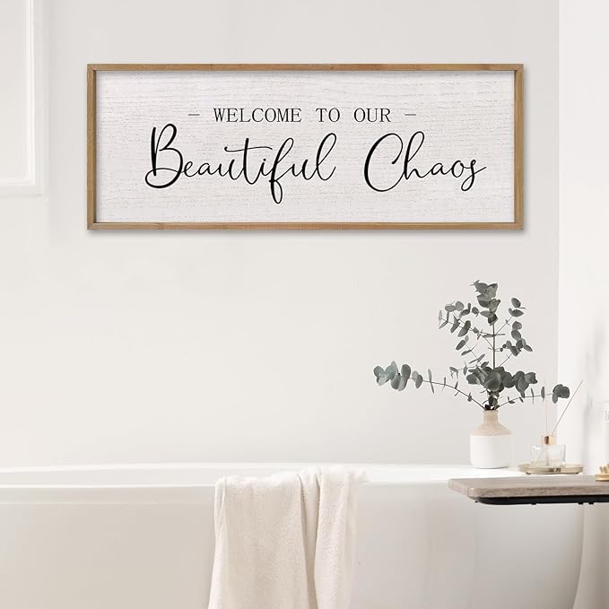 comurdyo Welcome To Our Beautiful Chaos Wall Decor Art 40"X15" for Home Entryway Sign Large Wood Framed Wall Hanging (Wood)-Ruum Studio Home